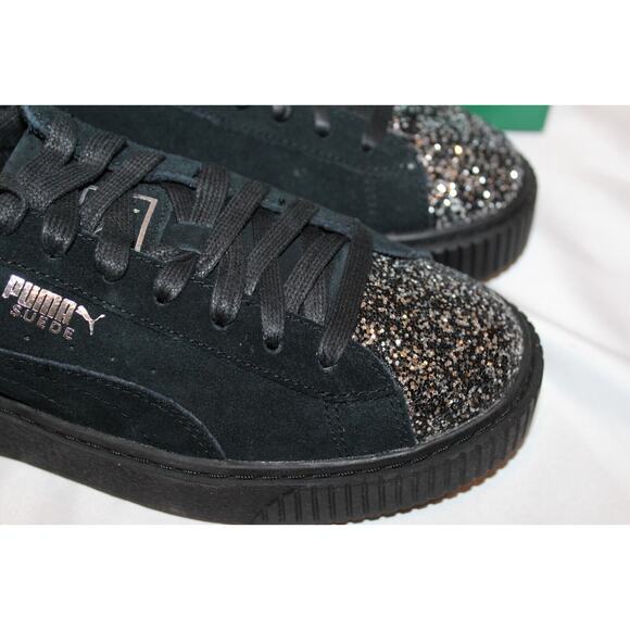 NIB PUMA Women's Suede Crushed Gem Platform‎ Sneakers, Black Silver SZ 6.5 - Picture 2 of 7